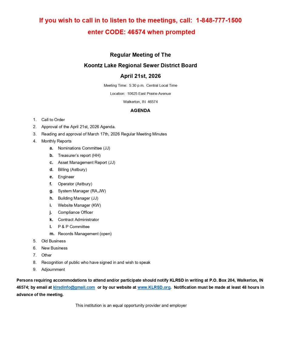 April 2026 Agenda 