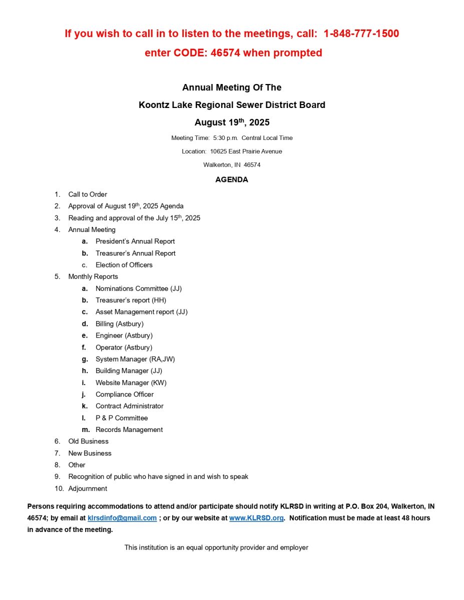 August 2025 Agenda