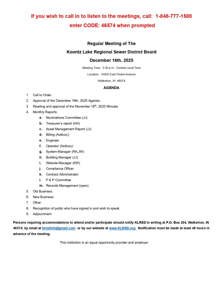 December 2025 Agenda 