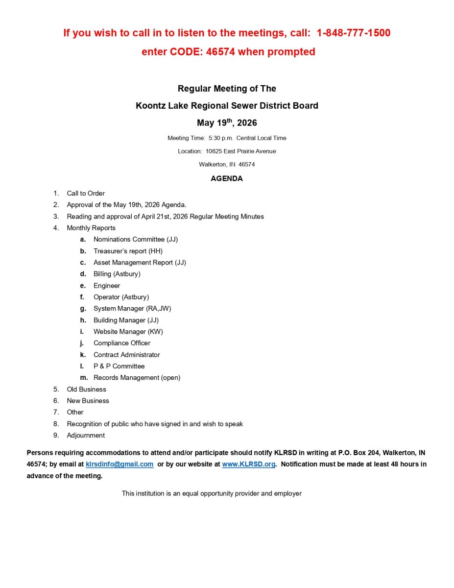 May 2026 Agenda 