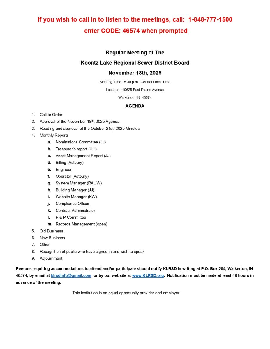 November 2025 Agenda